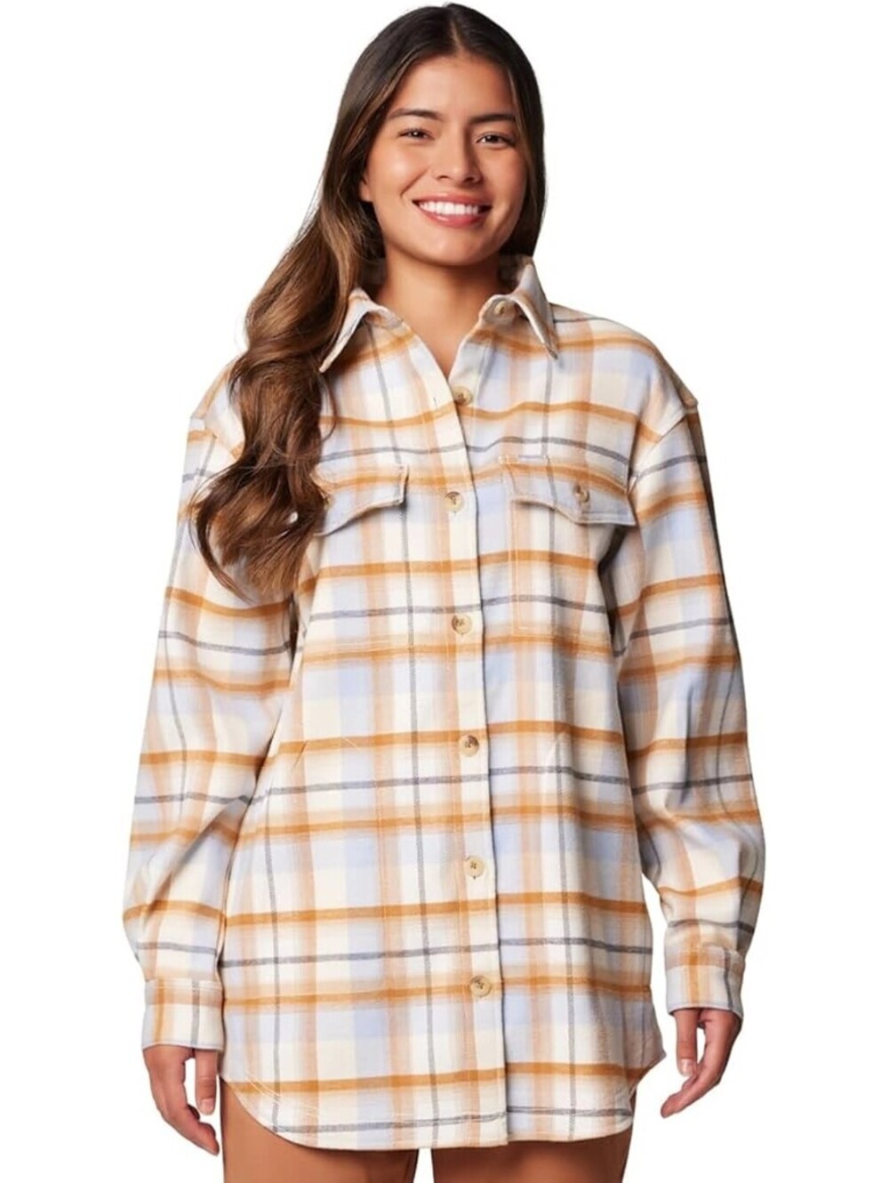 Columbia Pink Cream Plaid Button Front Shirt Jacket Women's XL
